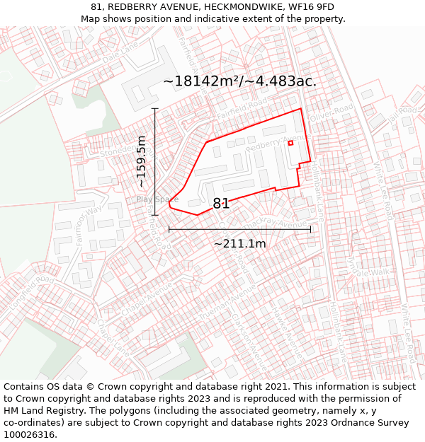 81, REDBERRY AVENUE, HECKMONDWIKE, WF16 9FD: Plot and title map