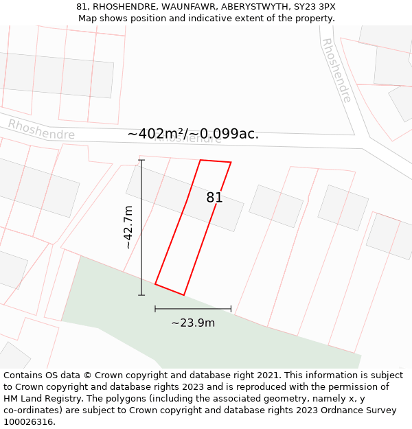 81, RHOSHENDRE, WAUNFAWR, ABERYSTWYTH, SY23 3PX: Plot and title map