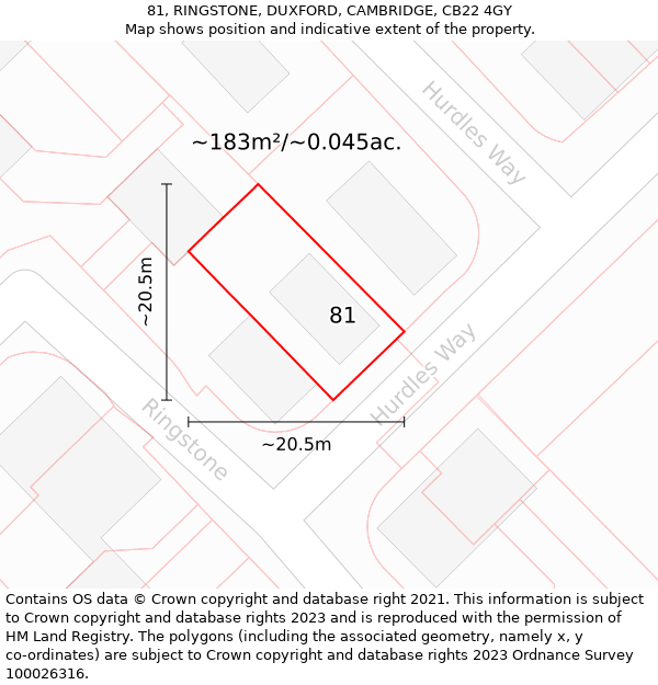 81, RINGSTONE, DUXFORD, CAMBRIDGE, CB22 4GY: Plot and title map