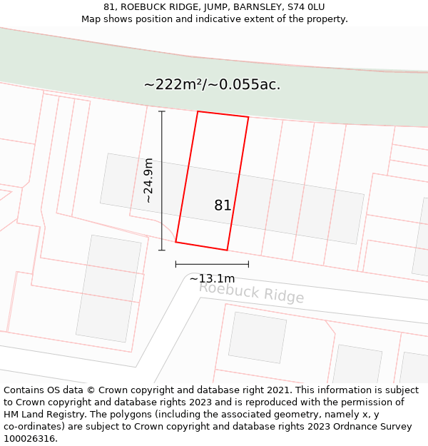 81, ROEBUCK RIDGE, JUMP, BARNSLEY, S74 0LU: Plot and title map