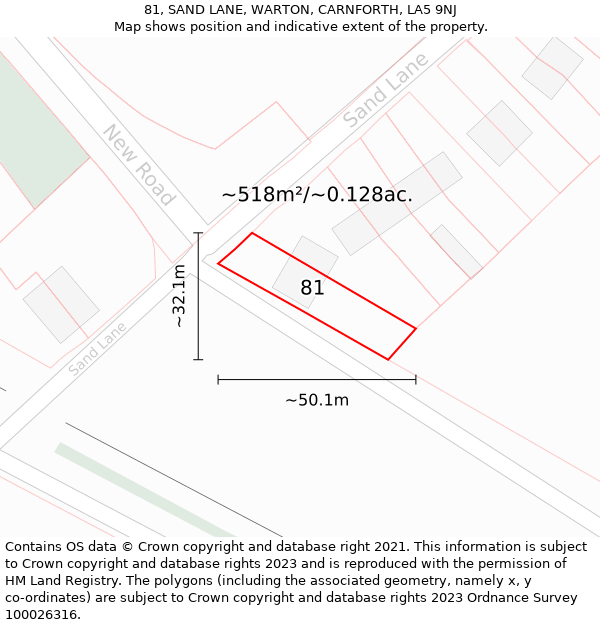 81, SAND LANE, WARTON, CARNFORTH, LA5 9NJ: Plot and title map