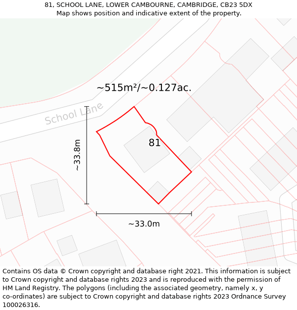 81, SCHOOL LANE, LOWER CAMBOURNE, CAMBRIDGE, CB23 5DX: Plot and title map