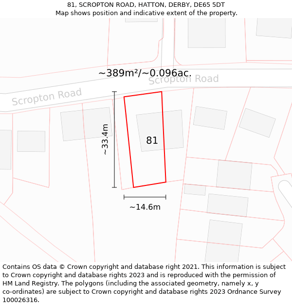 81, SCROPTON ROAD, HATTON, DERBY, DE65 5DT: Plot and title map