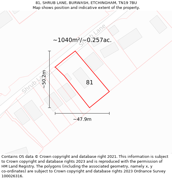 81, SHRUB LANE, BURWASH, ETCHINGHAM, TN19 7BU: Plot and title map