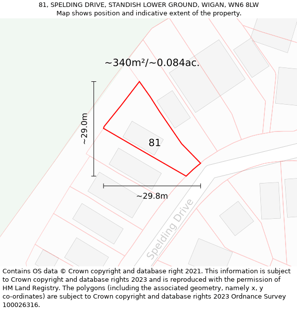 81, SPELDING DRIVE, STANDISH LOWER GROUND, WIGAN, WN6 8LW: Plot and title map