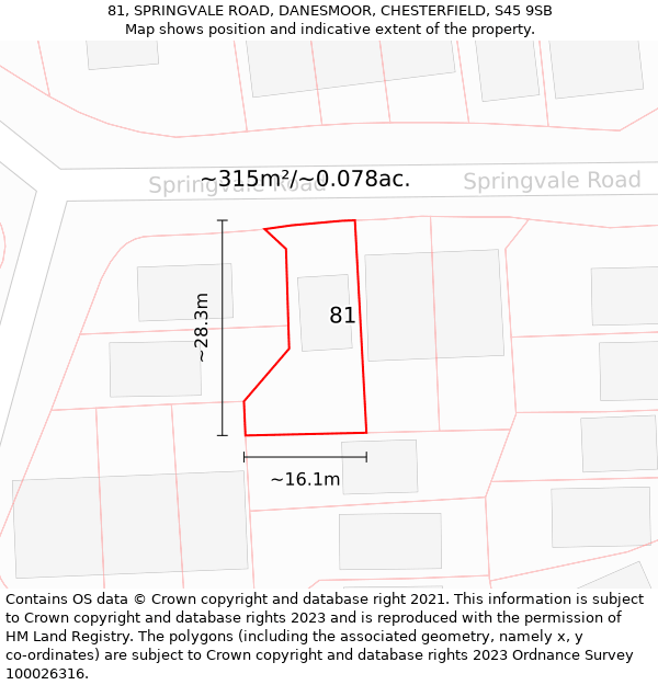 81, SPRINGVALE ROAD, DANESMOOR, CHESTERFIELD, S45 9SB: Plot and title map