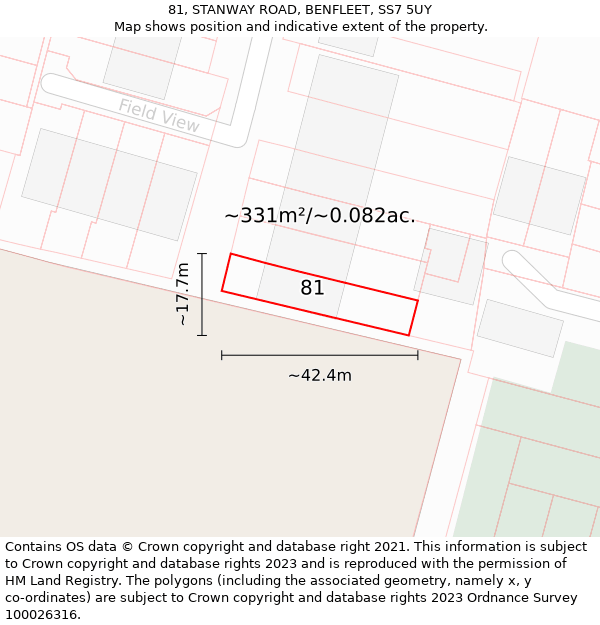 81, STANWAY ROAD, BENFLEET, SS7 5UY: Plot and title map