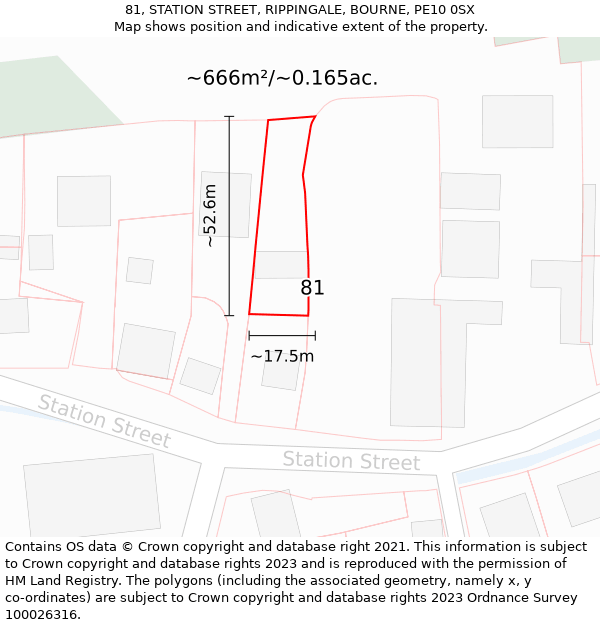 81, STATION STREET, RIPPINGALE, BOURNE, PE10 0SX: Plot and title map