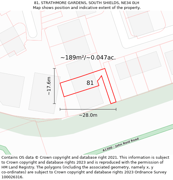 81, STRATHMORE GARDENS, SOUTH SHIELDS, NE34 0LH: Plot and title map