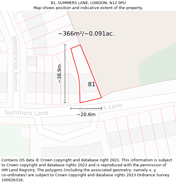 81, SUMMERS LANE, LONDON, N12 0PU: Plot and title map