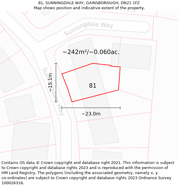 81, SUNNINGDALE WAY, GAINSBOROUGH, DN21 1FZ: Plot and title map