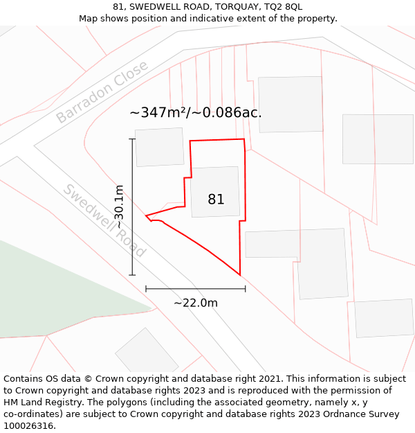 81, SWEDWELL ROAD, TORQUAY, TQ2 8QL: Plot and title map