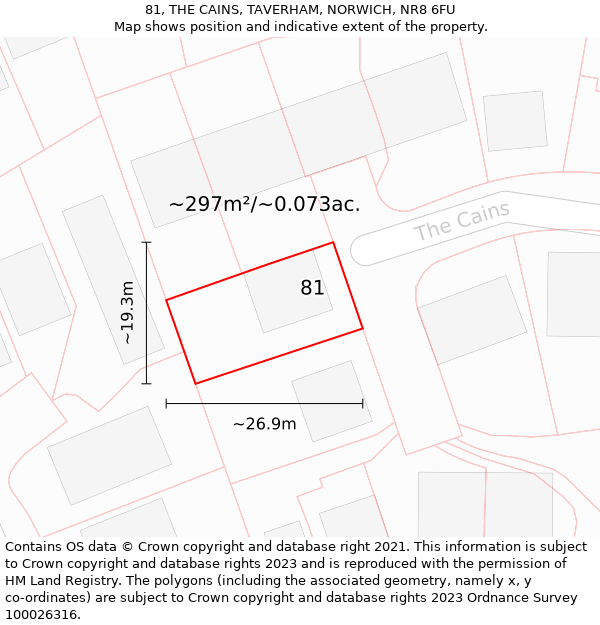 81, THE CAINS, TAVERHAM, NORWICH, NR8 6FU: Plot and title map