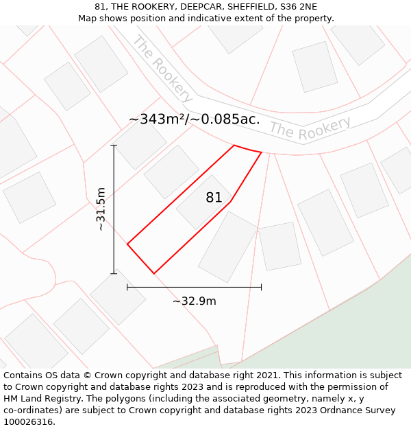 81, THE ROOKERY, DEEPCAR, SHEFFIELD, S36 2NE: Plot and title map