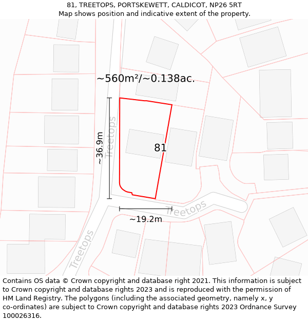 81, TREETOPS, PORTSKEWETT, CALDICOT, NP26 5RT: Plot and title map