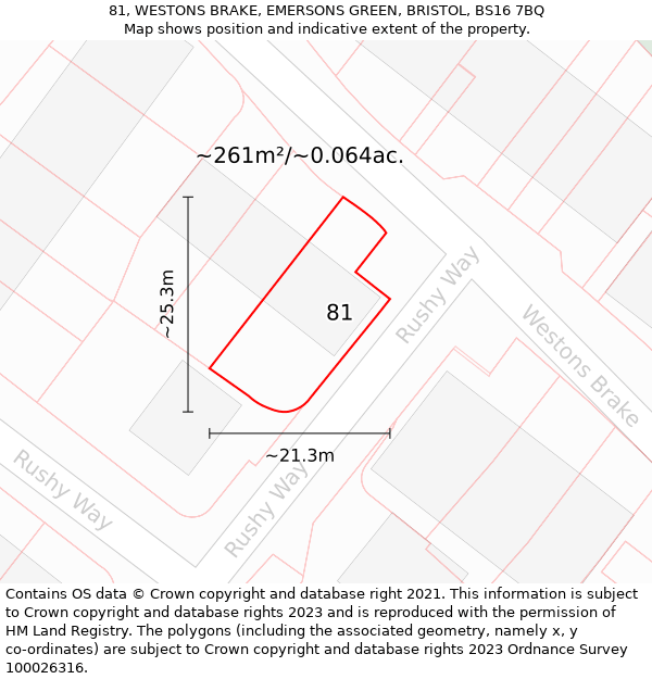 81, WESTONS BRAKE, EMERSONS GREEN, BRISTOL, BS16 7BQ: Plot and title map