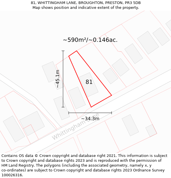 81, WHITTINGHAM LANE, BROUGHTON, PRESTON, PR3 5DB: Plot and title map