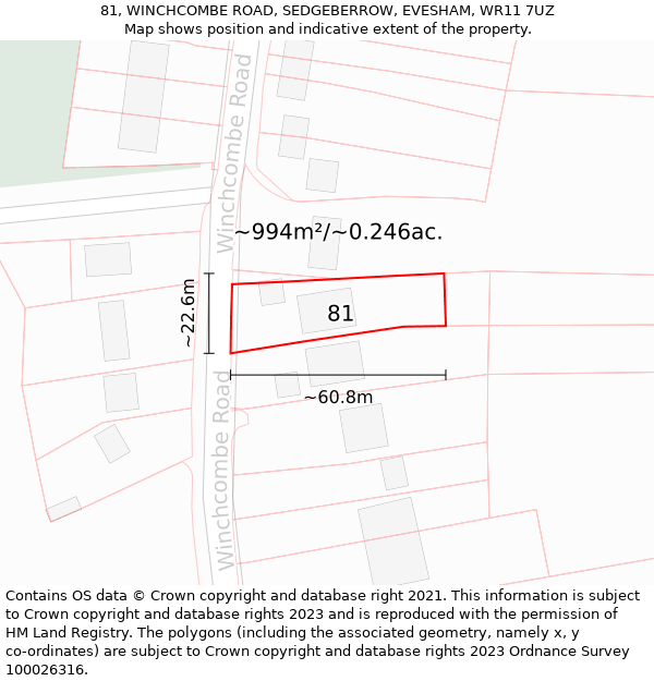 81, WINCHCOMBE ROAD, SEDGEBERROW, EVESHAM, WR11 7UZ: Plot and title map