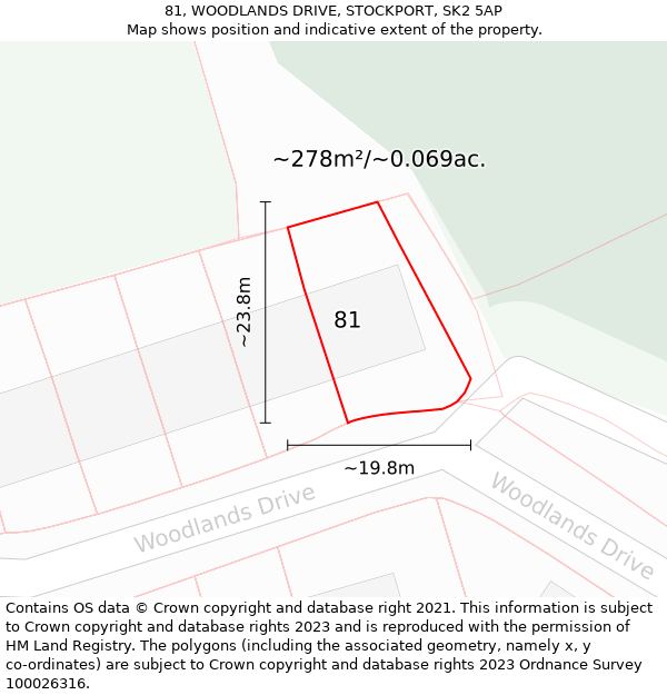 81, WOODLANDS DRIVE, STOCKPORT, SK2 5AP: Plot and title map