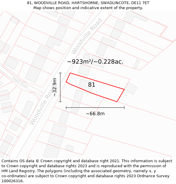 81, WOODVILLE ROAD, HARTSHORNE, SWADLINCOTE, DE11 7ET: Plot and title map