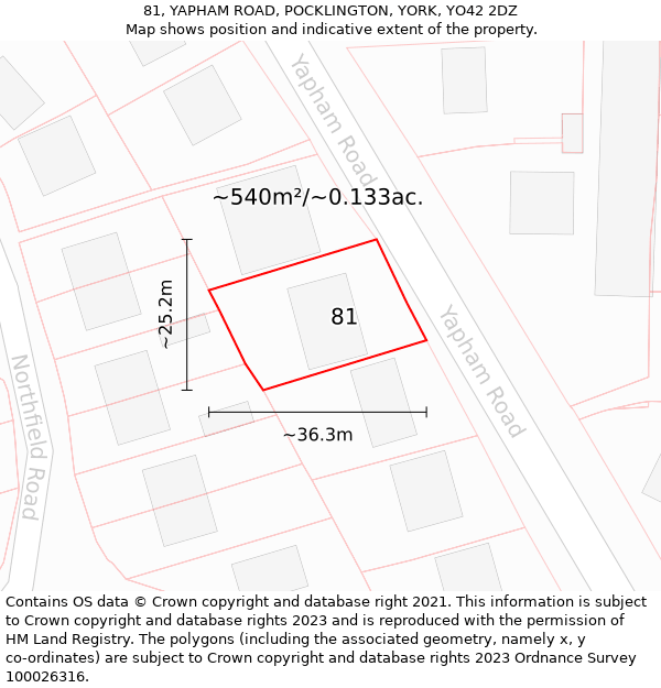 81, YAPHAM ROAD, POCKLINGTON, YORK, YO42 2DZ: Plot and title map