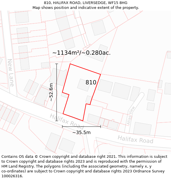 810, HALIFAX ROAD, LIVERSEDGE, WF15 8HG: Plot and title map