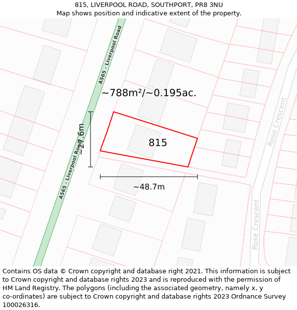 815, LIVERPOOL ROAD, SOUTHPORT, PR8 3NU: Plot and title map