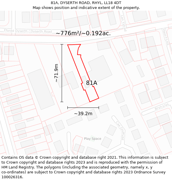 81A, DYSERTH ROAD, RHYL, LL18 4DT: Plot and title map