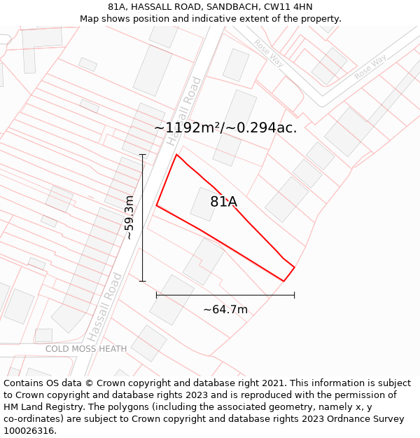 81A, HASSALL ROAD, SANDBACH, CW11 4HN: Plot and title map