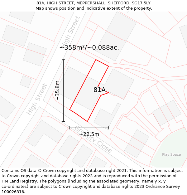 81A, HIGH STREET, MEPPERSHALL, SHEFFORD, SG17 5LY: Plot and title map