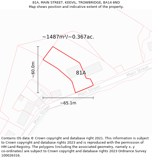 81A, MAIN STREET, KEEVIL, TROWBRIDGE, BA14 6ND: Plot and title map