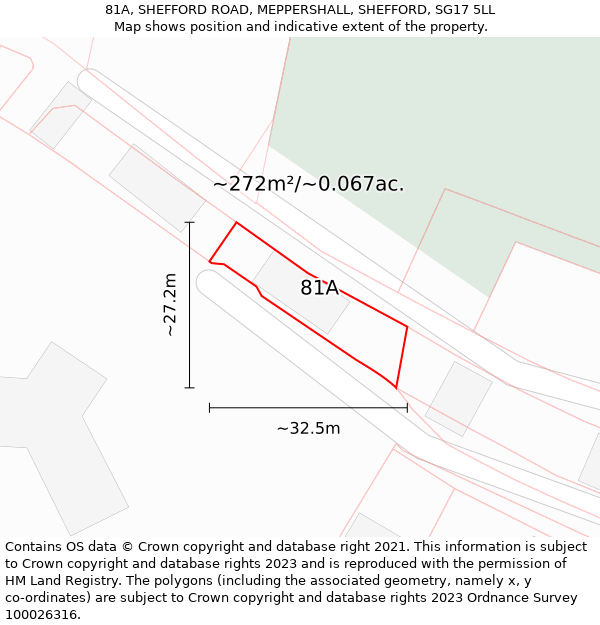81A, SHEFFORD ROAD, MEPPERSHALL, SHEFFORD, SG17 5LL: Plot and title map
