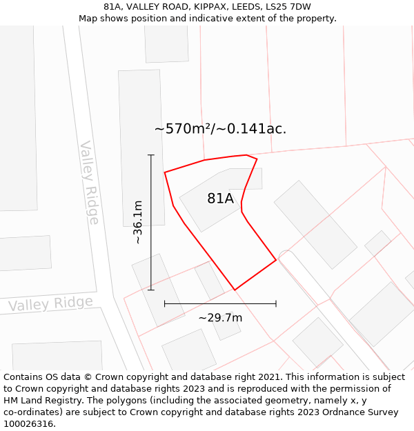 81A, VALLEY ROAD, KIPPAX, LEEDS, LS25 7DW: Plot and title map