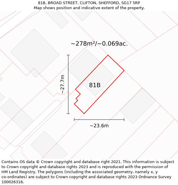 81B, BROAD STREET, CLIFTON, SHEFFORD, SG17 5RP: Plot and title map