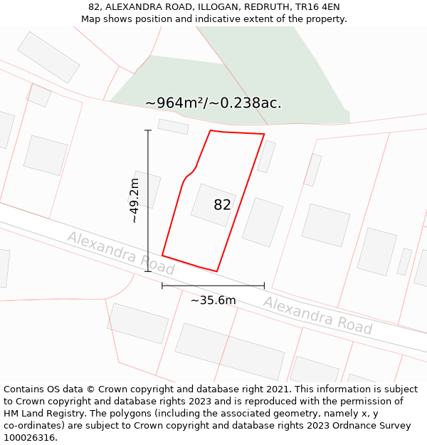 82, ALEXANDRA ROAD, ILLOGAN, REDRUTH, TR16 4EN: Plot and title map