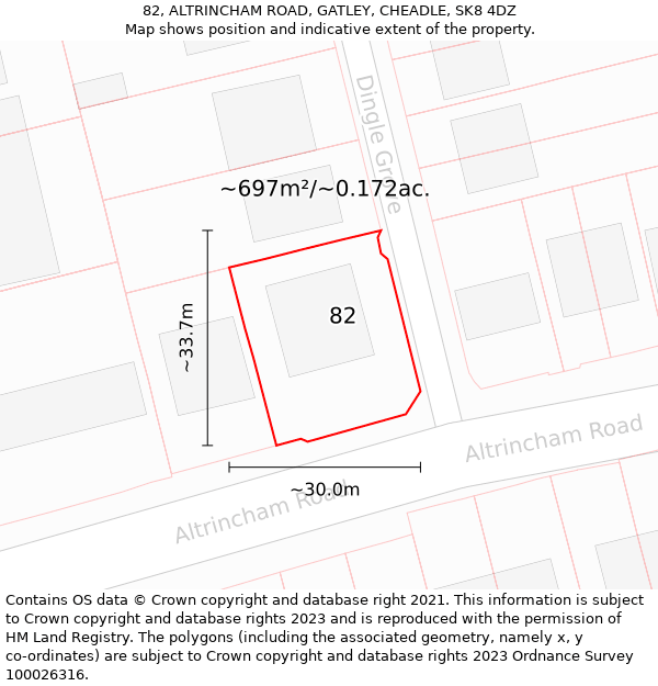 82, ALTRINCHAM ROAD, GATLEY, CHEADLE, SK8 4DZ: Plot and title map