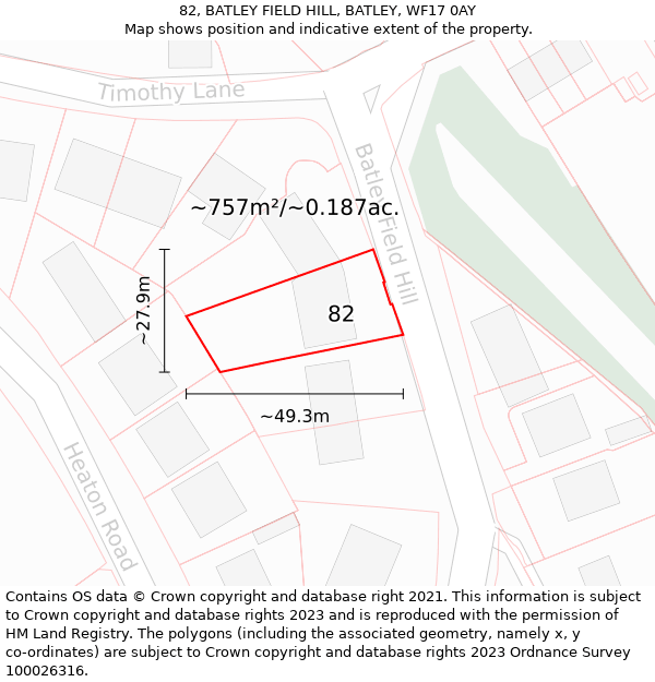 82, BATLEY FIELD HILL, BATLEY, WF17 0AY: Plot and title map