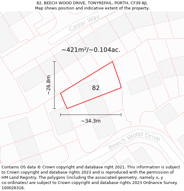 82, BEECH WOOD DRIVE, TONYREFAIL, PORTH, CF39 8JL: Plot and title map