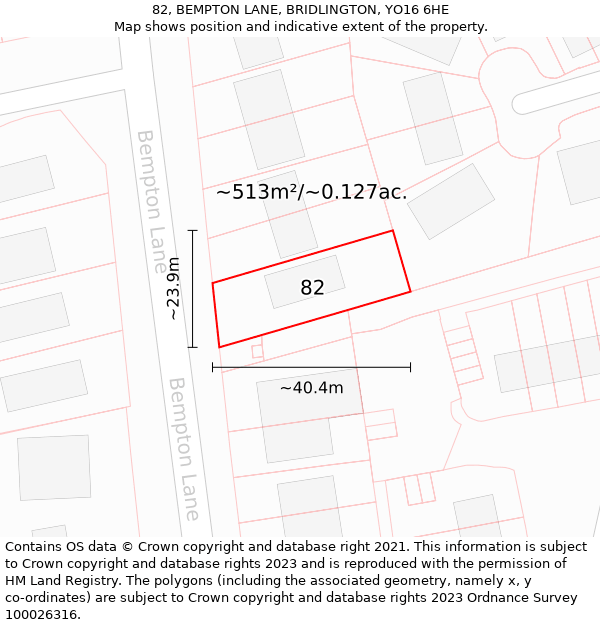 82, BEMPTON LANE, BRIDLINGTON, YO16 6HE: Plot and title map