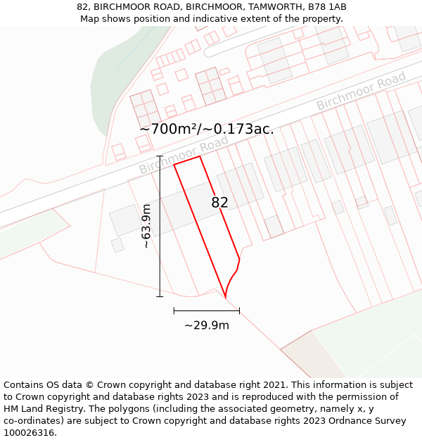 82, BIRCHMOOR ROAD, BIRCHMOOR, TAMWORTH, B78 1AB: Plot and title map