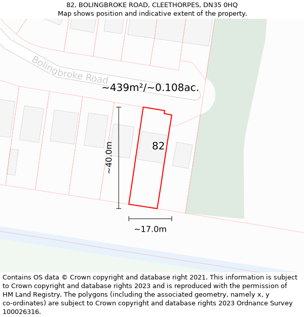 82, BOLINGBROKE ROAD, CLEETHORPES, DN35 0HQ: Plot and title map