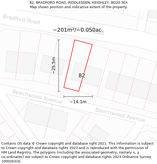 82, BRADFORD ROAD, RIDDLESDEN, KEIGHLEY, BD20 5EA: Plot and title map