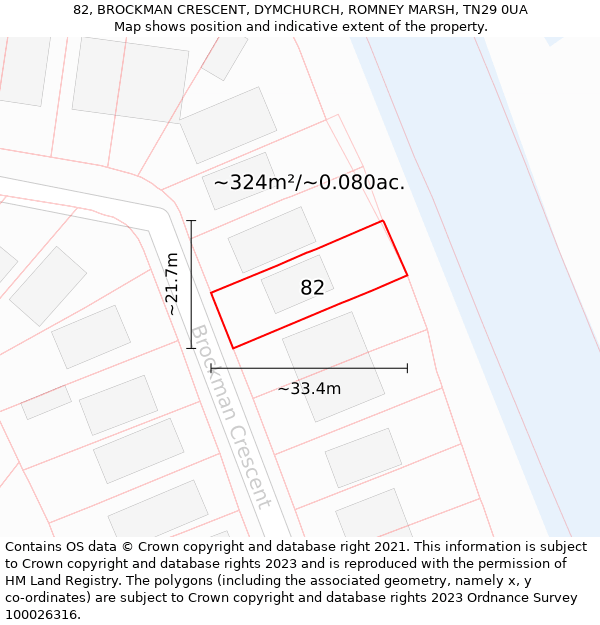 82, BROCKMAN CRESCENT, DYMCHURCH, ROMNEY MARSH, TN29 0UA: Plot and title map