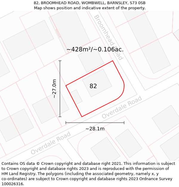 82, BROOMHEAD ROAD, WOMBWELL, BARNSLEY, S73 0SB: Plot and title map