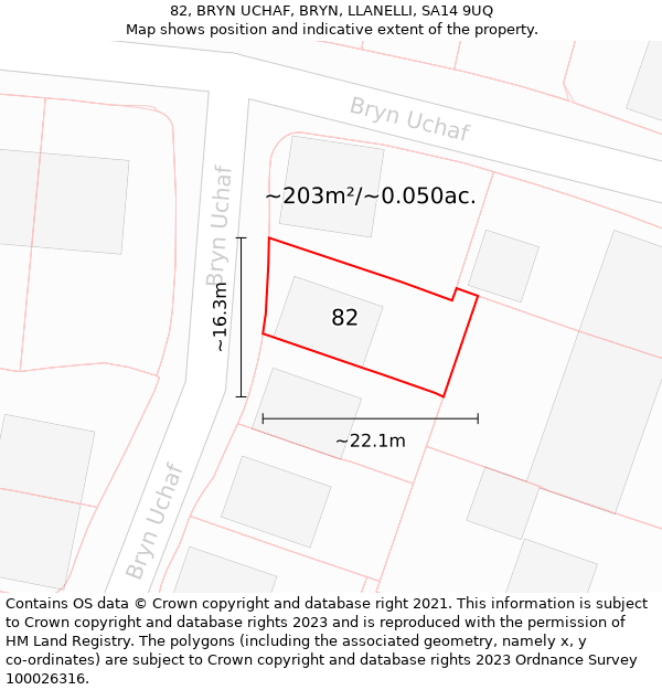 82, BRYN UCHAF, BRYN, LLANELLI, SA14 9UQ: Plot and title map