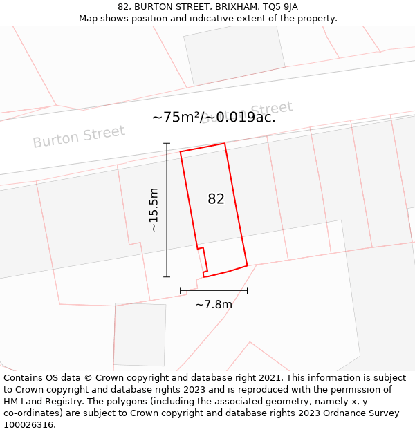 82, BURTON STREET, BRIXHAM, TQ5 9JA: Plot and title map