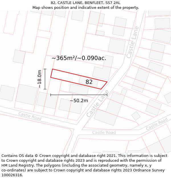 82, CASTLE LANE, BENFLEET, SS7 2AL: Plot and title map