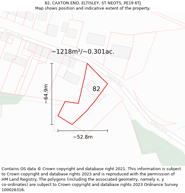 82, CAXTON END, ELTISLEY, ST NEOTS, PE19 6TJ: Plot and title map