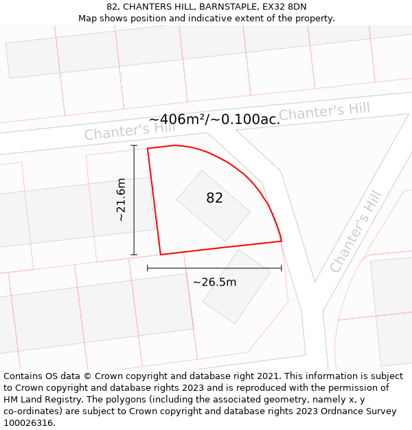 82, CHANTERS HILL, BARNSTAPLE, EX32 8DN: Plot and title map