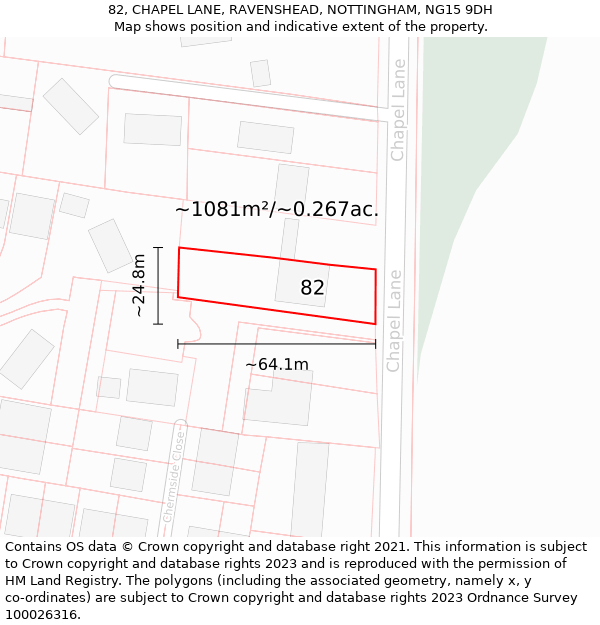 82, CHAPEL LANE, RAVENSHEAD, NOTTINGHAM, NG15 9DH: Plot and title map